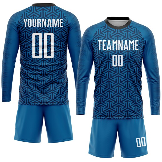 Sublimation Custom Blue Soccer Uniform White-Black Jersey