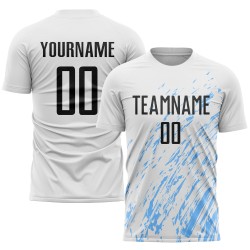 Custom White Blue Jersey Black-Light Sublimation Uniform Soccer