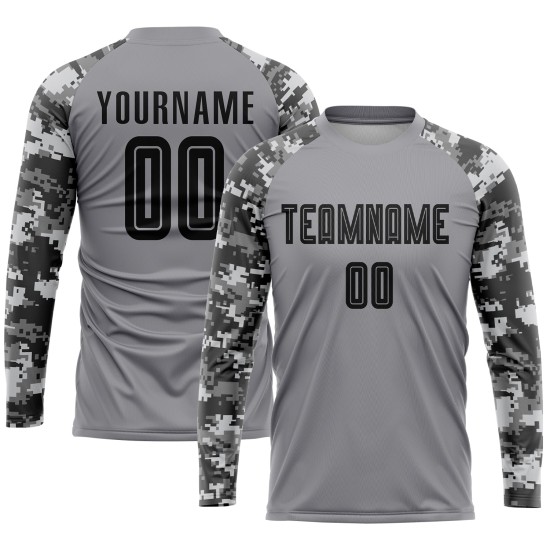 Custom Soccer Black-Camo Gray Jersey Sublimation Uniform Custom Soccer Black-Camo Gray Jersey Sublimation Uniform