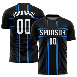 Soccer Custom Blue Uniform White-Light Black Sublimation Jersey