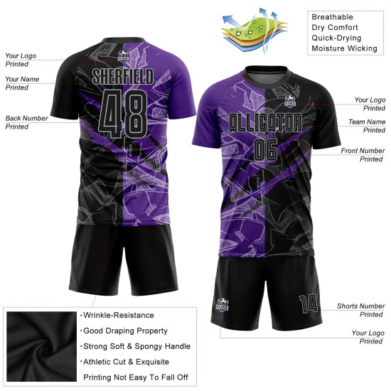Pattern Uniform Custom Purple-Gray Sublimation Graffiti Jersey Black Scratch Soccer Pattern Uniform Custom Purple-Gray Sublimation Graffiti Jersey Black Scratch Soccer