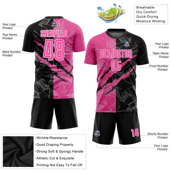 Pattern Uniform Pink Graffiti Custom Soccer Scratch Sublimation Black-White Jersey Pattern Uniform Pink Graffiti Custom Soccer Scratch Sublimation Black-White Jersey