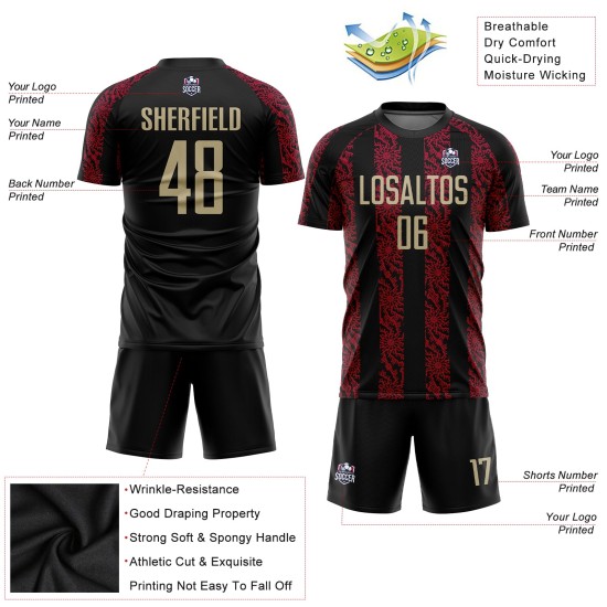 Black Uniform Jersey Gold-Red Vegas Sublimation Custom Soccer