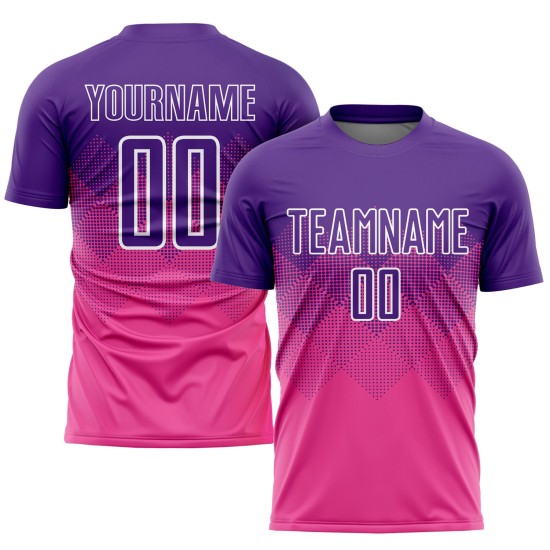 Soccer Sublimation Custom Pink Uniform Jersey Purple-White