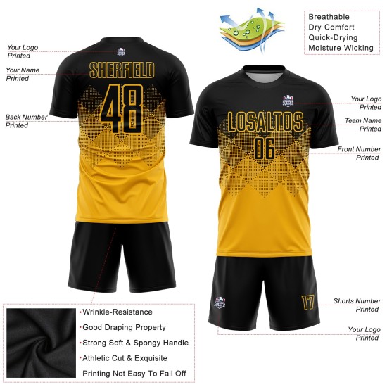 Sublimation Custom Soccer Gold Uniform Black Jersey