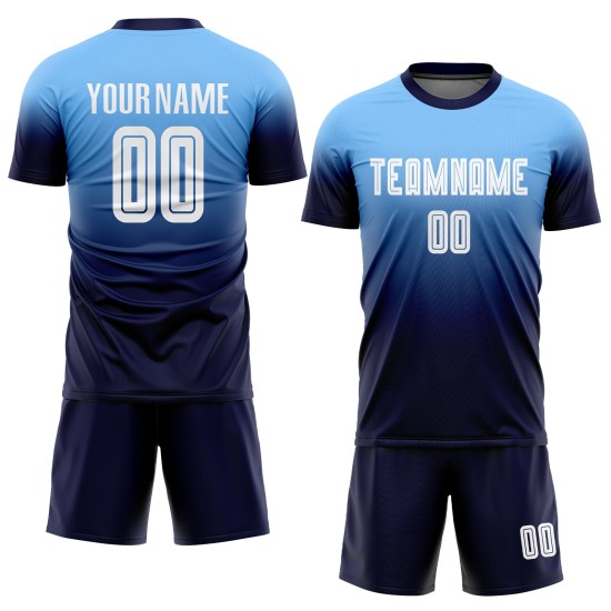 Custom Uniform Sublimation Soccer Blue Jersey White-Navy Light Fashion Fade Custom Uniform Sublimation Soccer Blue Jersey White-Navy Light Fashion Fade