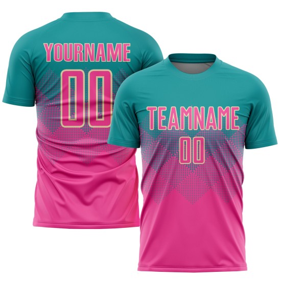 Uniform Sublimation Jersey Soccer Custom Teal Pink-Cream Uniform Sublimation Jersey Soccer Custom Teal Pink-Cream