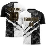 Pattern Scratch Black-Old Gold Uniform Custom Jersey Soccer Sublimation Graffiti Pattern Scratch Black-Old Gold Uniform Custom Jersey Soccer Sublimation Graffiti