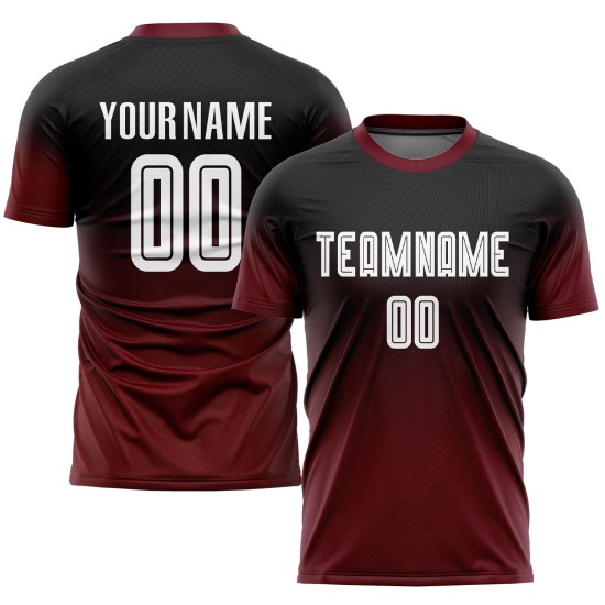 Sublimation Custom Black Uniform Fade White-Crimson Jersey Fashion Soccer Sublimation Custom Black Uniform Fade White-Crimson Jersey Fashion Soccer