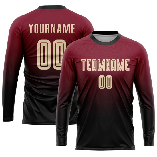 Custom Soccer Jersey Sublimation Crimson Cream-Black Fade Uniform Fashion Custom Soccer Jersey Sublimation Crimson Cream-Black Fade Uniform Fashion
