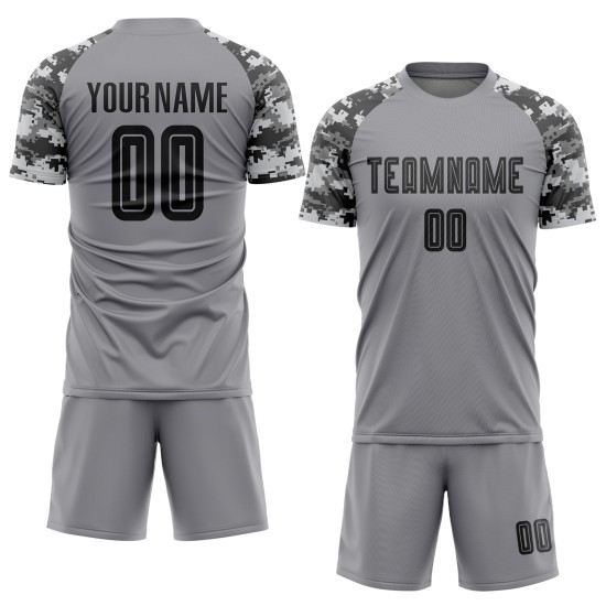 Custom Soccer Black-Camo Gray Jersey Sublimation Uniform Custom Soccer Black-Camo Gray Jersey Sublimation Uniform
