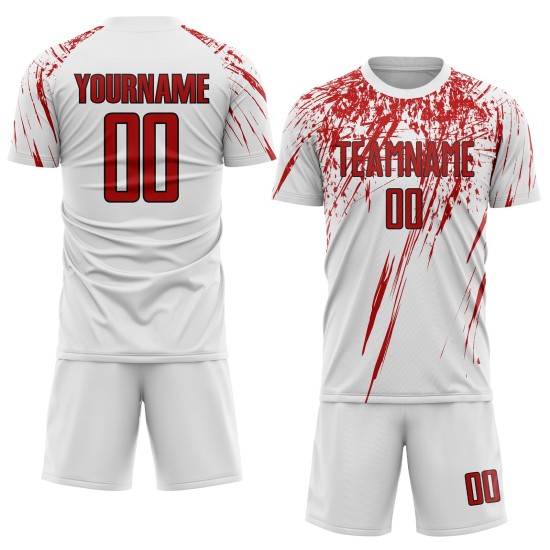 Sublimation White Soccer Custom Red-Black Uniform Jersey